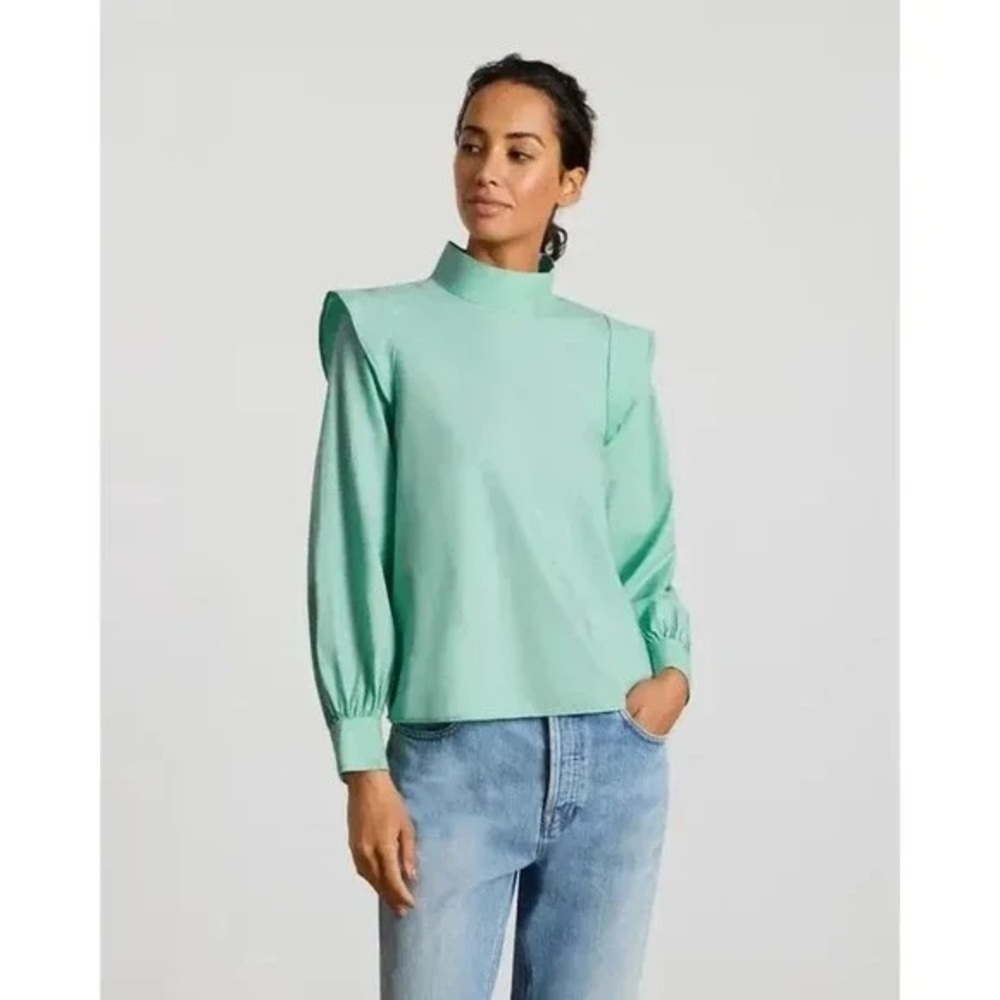 NWOT Everlane The Wing Shoulder Cotton Blouse Jade/Mint Green